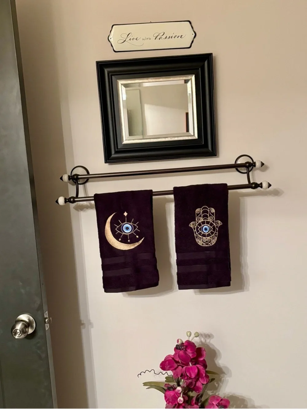 Hand Evil Eye Embroidered Hand towel Pick one New Made to order Black